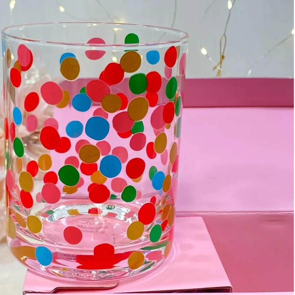 Kate Spade ITS RAINING CONFETTI Double Old Fashioned Whiskey Glass Set of 2 New